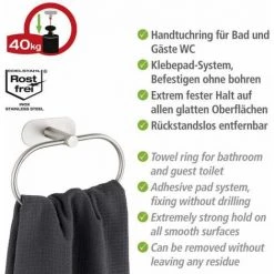 WENKO Porte Serviette Salle De Bain Mural Orea, Anneau Porte-serviette Fixation Sans Perçage Turbo-Loc®, Acier Inox, 20,5x12,5x7,5 Cm, Mat 9 WENKO Porte Serviette Salle De Bain Mural Orea, Anneau Porte-serviette Fixation Sans Perçage Turbo-Loc®, Acier Inox, 20,5x12,5x7,5 Cm, Mat -WENKO Soldes 18940068 3