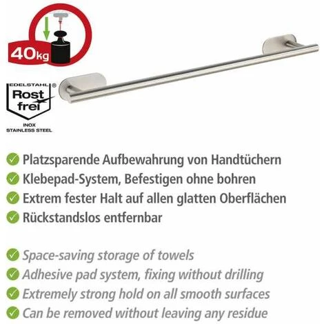 WENKO Porte Serviette Salle De Bain Mural Uno Orea, Barre Porte Serviette Fixation Sans Perçage Turbo-Loc®, Acier Inox, 60x4,5x7 Cm, Mat 5 WENKO Porte Serviette Salle De Bain Mural Uno Orea, Barre Porte Serviette Fixation Sans Perçage Turbo-Loc®, Acier Inox, 60x4,5x7 Cm, Mat – Image 3