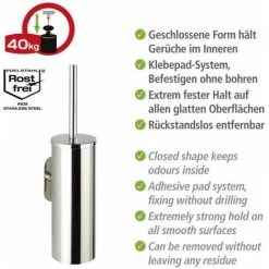 WENKO Brosse WC Suspendue Orea, Brosse WC Murale Fixation Sans Perçage Turbo-Loc®, Acier Inox, 9x39x12,5 Cm, Brillant 9 WENKO Brosse WC Suspendue Orea, Brosse WC Murale Fixation Sans Perçage Turbo-Loc®, Acier Inox, 9x39x12,5 Cm, Brillant -WENKO Soldes 18940089 3