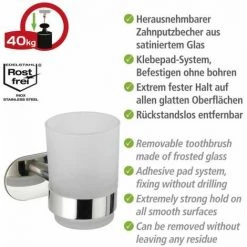 WENKO Porte Brosse à Dent Mural Uno Orea Shine, Gobelet Salle De Bain Mural, Fixation Sans Perçage Turbo-Loc®, Acier Inox - Verre Satiné, 10x9,5x10 Cm, Brillant 9 WENKO Porte Brosse à Dent Mural Uno Orea Shine, Gobelet Salle De Bain Mural, Fixation Sans Perçage Turbo-Loc®, Acier Inox - Verre Satiné, 10x9,5x10 Cm, Brillant -WENKO Soldes 18940093 3