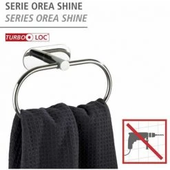 WENKO Porte Serviette Salle De Bain Mural Orea, Anneau Porte-serviette Fixation Sans Perçage Turbo-Loc®, Acier Inox, 20,5x12,5x7,5 Cm, Brillant -WENKO Soldes 18940104 2