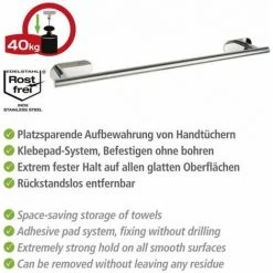 WENKO Porte Serviette Salle De Bain Mural Uno Orea, Barre Porte Serviette Fixation Sans Perçage Turbo-Loc®, Acier Inox, 60x4,5x7 Cm, Brillant 9 WENKO Porte Serviette Salle De Bain Mural Uno Orea, Barre Porte Serviette Fixation Sans Perçage Turbo-Loc®, Acier Inox, 60x4,5x7 Cm, Brillant -WENKO Soldes 18940110 3