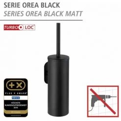 WENKO Brosse WC Suspendue Orea Black, Brosse WC Murale Fixation Sans Perçage Turbo-Loc®, Acier Inox, 9x39x12,5 Cm, Noir Mat -WENKO Soldes 18940124 2