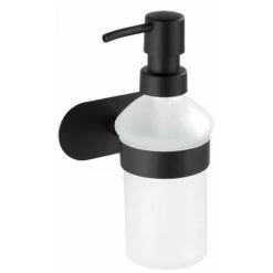 WENKO Distributeur De Savon Liquide Mural Orea Black, Porte Savon Liquide Mural Fixation Sans Perçage Turbo-Loc®, Acier Inoxydable - Verre , 10x16,5x10,5 Cm, Noir Mat