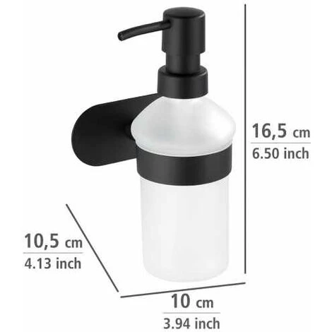 WENKO Distributeur De Savon Liquide Mural Orea Black, Porte Savon Liquide Mural Fixation Sans Perçage Turbo-Loc®, Acier Inoxydable - Verre , 10x16,5x10,5 Cm, Noir Mat 6 WENKO Distributeur De Savon Liquide Mural Orea Black, Porte Savon Liquide Mural Fixation Sans Perçage Turbo-Loc®, Acier Inoxydable - Verre , 10x16,5x10,5 Cm, Noir Mat – Image 4