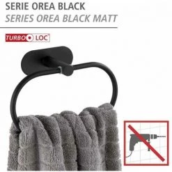 WENKO Porte Serviette Salle De Bain Mural Orea Black, Anneau Porte-serviette Fixation Sans Perçage Turbo-Loc®, Acier Inox, 20,5x12,5x7,5 Cm, Noir Mat -WENKO Soldes 18940136 2