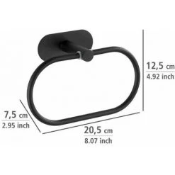 WENKO Porte Serviette Salle De Bain Mural Orea Black, Anneau Porte-serviette Fixation Sans Perçage Turbo-Loc®, Acier Inox, 20,5x12,5x7,5 Cm, Noir Mat -WENKO Soldes 18940136 4