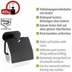 WENKO Turbo-Loc® Dérouleur Papier WC Avec Couvercle Orea Black Mat -WENKO Soldes 18940142 3