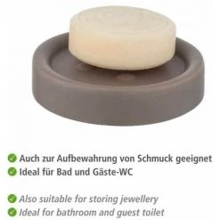WENKO Porte Savon Céramique Polaris, Porte Savon Rond, Céramique, ø11 X 2.5 Cm, Taupe Mat -WENKO Soldes 18940168 3