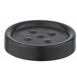 WENKO Porte Savon Céramique Polaris, Porte Savon Rond, Céramique, ø11 X 2.5 Cm, Noir Mat