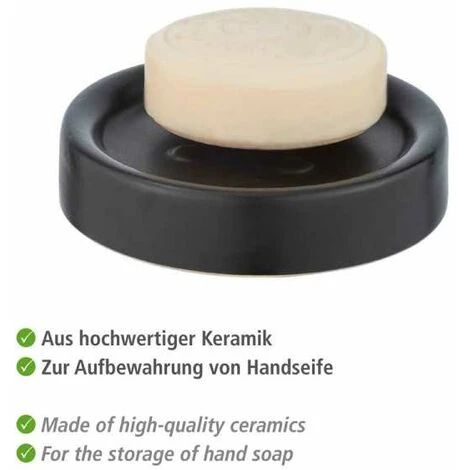 WENKO Porte Savon Céramique Polaris, Porte Savon Rond, Céramique, ø11 X 2.5 Cm, Noir Mat 4 WENKO Porte Savon Céramique Polaris, Porte Savon Rond, Céramique, ø11 X 2.5 Cm, Noir Mat – Image 2