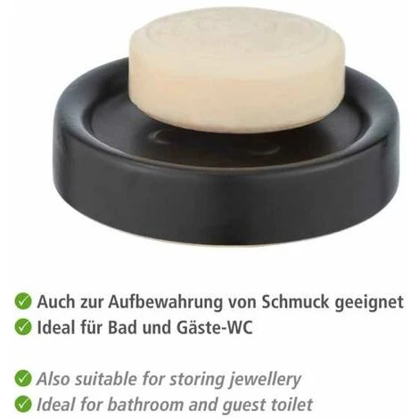 WENKO Porte Savon Céramique Polaris, Porte Savon Rond, Céramique, ø11 X 2.5 Cm, Noir Mat 5 WENKO Porte Savon Céramique Polaris, Porte Savon Rond, Céramique, ø11 X 2.5 Cm, Noir Mat – Image 3