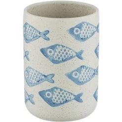 WENKO Porte Brosse à Dent Aquamarin, Gobelet Salle De Bain, Céramique Matte Peinte à La Main, Ø 8x11 Cm, Beige - Bleu