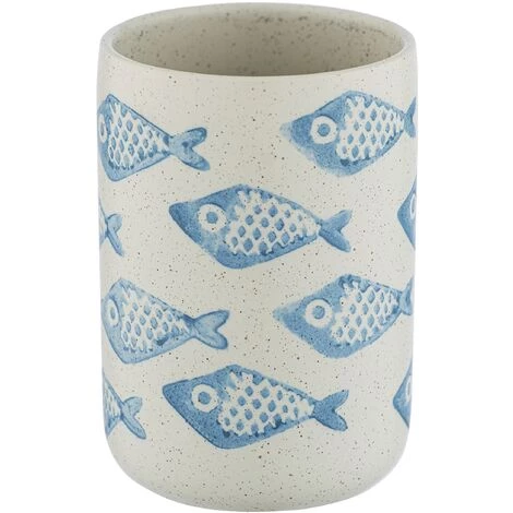 WENKO Porte Brosse à Dent Aquamarin, Gobelet Salle De Bain, Céramique Matte Peinte à La Main, Ø 8x11 Cm, Beige - Bleu 3 WENKO Porte Brosse à Dent Aquamarin, Gobelet Salle De Bain, Céramique Matte Peinte à La Main, Ø 8x11 Cm, Beige - Bleu