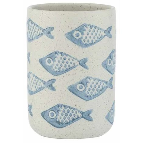 WENKO Porte Brosse à Dent Aquamarin, Gobelet Salle De Bain, Céramique Matte Peinte à La Main, Ø 8x11 Cm, Beige - Bleu 4 WENKO Porte Brosse à Dent Aquamarin, Gobelet Salle De Bain, Céramique Matte Peinte à La Main, Ø 8x11 Cm, Beige - Bleu – Image 2