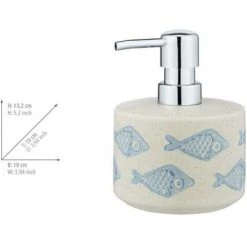 WENKO Distributeur Savon Liquide Aquamarin, Capacité 475 Ml, Céramique Matte Peinte à La Main, Ø 10 X 13,2 Cm, Beige - Bleu -WENKO Soldes 18940186 5