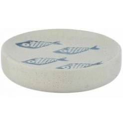 WENKO Porte Savon Céramique Aquamarine, Porte Savon Rond, Céramique Matte Peinte à La Main, Ø 10 X 3 Cm, Bleu - Beige