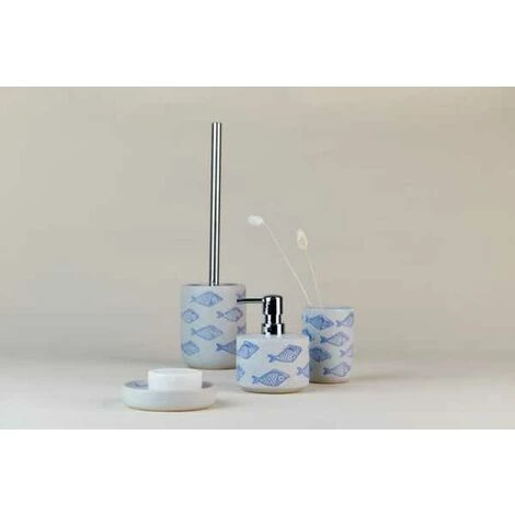 WENKO Porte Brosse WC Aquamarin, Brosse WC Noire, Céramique Matte Peinte à La Main, Ø 10 X 40 Cm, Beige - Bleu 5 WENKO Porte Brosse WC Aquamarin, Brosse WC Noire, Céramique Matte Peinte à La Main, Ø 10 X 40 Cm, Beige - Bleu – Image 3