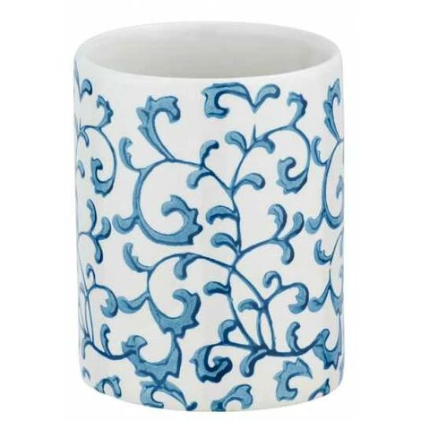 WENKO Porte Brosse à Dent Mirabello, Gobelet Salle De Bain, Céramique Avec Ornement Peint à La Main, Ø 8 X 11 Cm, Blanc- Bleu 3 WENKO Porte Brosse à Dent Mirabello, Gobelet Salle De Bain, Céramique Avec Ornement Peint à La Main, Ø 8 X 11 Cm, Blanc- Bleu