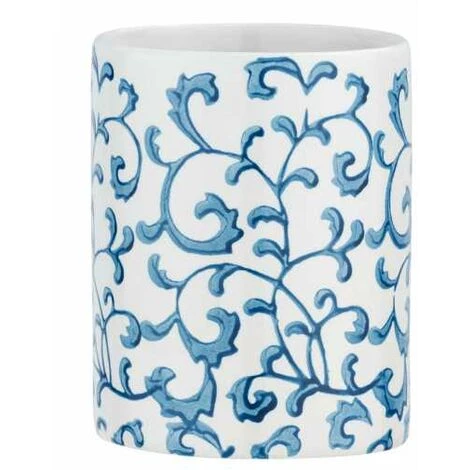 WENKO Porte Brosse à Dent Mirabello, Gobelet Salle De Bain, Céramique Avec Ornement Peint à La Main, Ø 8 X 11 Cm, Blanc- Bleu 4 WENKO Porte Brosse à Dent Mirabello, Gobelet Salle De Bain, Céramique Avec Ornement Peint à La Main, Ø 8 X 11 Cm, Blanc- Bleu – Image 2