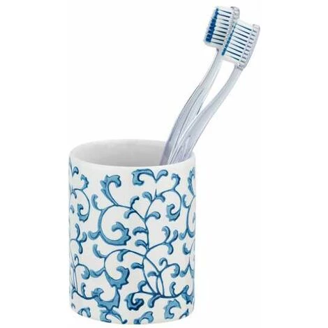 WENKO Porte Brosse à Dent Mirabello, Gobelet Salle De Bain, Céramique Avec Ornement Peint à La Main, Ø 8 X 11 Cm, Blanc- Bleu 5 WENKO Porte Brosse à Dent Mirabello, Gobelet Salle De Bain, Céramique Avec Ornement Peint à La Main, Ø 8 X 11 Cm, Blanc- Bleu – Image 3