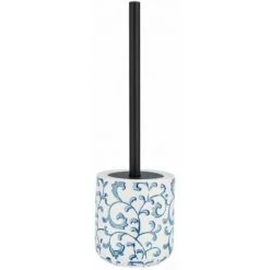 WENKO Porte Brosse WC Mirabello, Brosse WC Noire, Céramique Avec Ornement Peint à La Main, Ø 11,5 X 39,5 Cm, Blanc - Bleu -WENKO Soldes 18940208 2