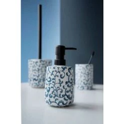 WENKO Porte Brosse WC Mirabello, Brosse WC Noire, Céramique Avec Ornement Peint à La Main, Ø 11,5 X 39,5 Cm, Blanc - Bleu -WENKO Soldes 18940208 3