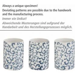 WENKO Porte Brosse WC Mirabello, Brosse WC Noire, Céramique Avec Ornement Peint à La Main, Ø 11,5 X 39,5 Cm, Blanc - Bleu -WENKO Soldes 18940208 4