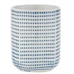 WENKO Gobelet Salle De Bain Nole, Porte Brosse à Dent, Céramique à Pois Peint à La Main, Ø 7,5 X 9,5 Cm, Bleu - Blanc