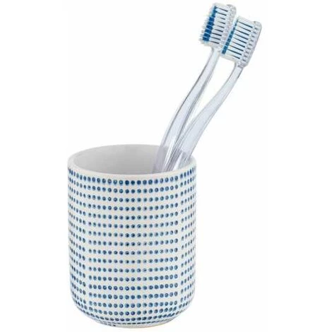 WENKO Gobelet Salle De Bain Nole, Porte Brosse à Dent, Céramique à Pois Peint à La Main, Ø 7,5 X 9,5 Cm, Bleu - Blanc 5 WENKO Gobelet Salle De Bain Nole, Porte Brosse à Dent, Céramique à Pois Peint à La Main, Ø 7,5 X 9,5 Cm, Bleu - Blanc – Image 3