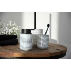 WENKO Porte Brosse WC Nole, Brosse WC Noire, Céramique à Pois Peinte à La Main, Ø 11,5 X 39,5 Cm, Blanc - Bleu -WENKO Soldes 18940223 3