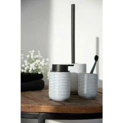 WENKO Porte Brosse WC Nole, Brosse WC Noire, Céramique à Pois Peinte à La Main, Ø 11,5 X 39,5 Cm, Blanc - Bleu -WENKO Soldes 18940223 4