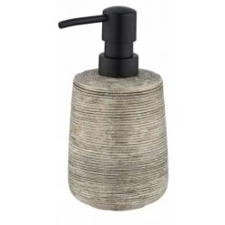 WENKO Distributeur Savon Liquide Fedio, Capacité 400 Ml, Céramique En Relief Peinte à La Main, Ø 8,5 X 17 Cm, Doré