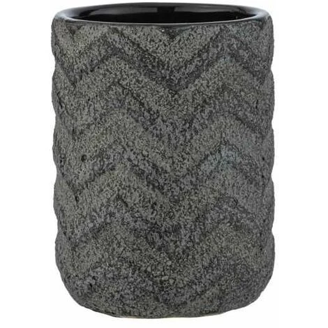 WENKO Porte Brosse à Dent Mantua, Gobelet Salle De Bain, Céramique En Relief Peint à La Main, Ø 7,5 X 10 Cm, Noir 4 WENKO Porte Brosse à Dent Mantua, Gobelet Salle De Bain, Céramique En Relief Peint à La Main, Ø 7,5 X 10 Cm, Noir – Image 2