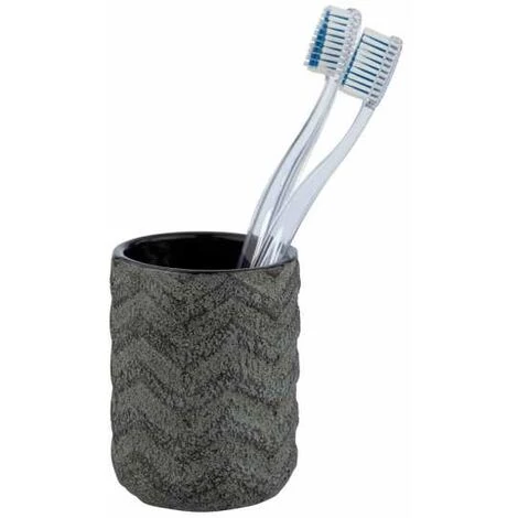 WENKO Porte Brosse à Dent Mantua, Gobelet Salle De Bain, Céramique En Relief Peint à La Main, Ø 7,5 X 10 Cm, Noir 5 WENKO Porte Brosse à Dent Mantua, Gobelet Salle De Bain, Céramique En Relief Peint à La Main, Ø 7,5 X 10 Cm, Noir – Image 3