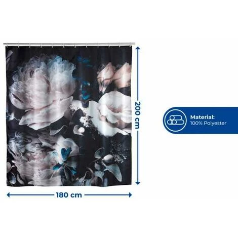 WENKO Rideau De Douche Antimoisissure Peony, Rideau De Douche Original, Lavable En Machine Et Waterproof, 12 Anneaux Rideau De Douche En Plastique Blanc Inclus, Polyester, 180x200 Cm, Multicolore 6 WENKO Rideau De Douche Antimoisissure Peony, Rideau De Douche Original, Lavable En Machine Et Waterproof, 12 Anneaux Rideau De Douche En Plastique Blanc Inclus, Polyester, 180x200 Cm, Multicolore – Image 4
