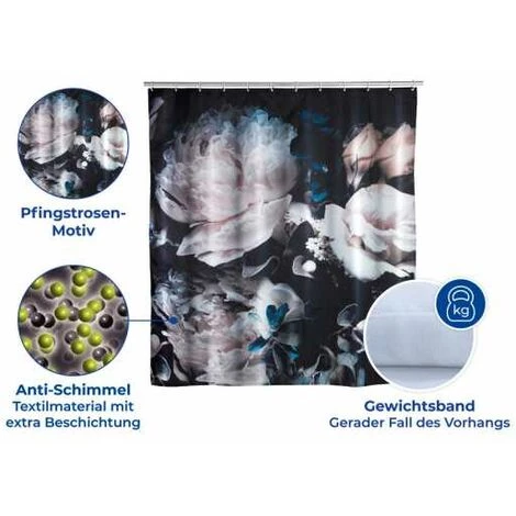 WENKO Rideau De Douche Antimoisissure Peony, Rideau De Douche Original, Lavable En Machine Et Waterproof, 12 Anneaux Rideau De Douche En Plastique Blanc Inclus, Polyester, 180x200 Cm, Multicolore 7 WENKO Rideau De Douche Antimoisissure Peony, Rideau De Douche Original, Lavable En Machine Et Waterproof, 12 Anneaux Rideau De Douche En Plastique Blanc Inclus, Polyester, 180x200 Cm, Multicolore – Image 5