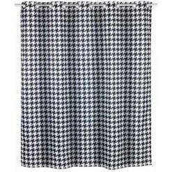 WENKO Rideau De Douche Antimoisissure Fashion Comfort Flex, Rideau De Douche Original, Lavable En Machine Et Waterproof, 10 Anneaux Rideau De Douche Intégrés, Polyester, 180x200 Cm, Noir - Blanc