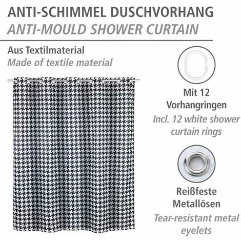 WENKO Rideau De Douche Antimoisissure Fashion Comfort Flex, Rideau De Douche Original, Lavable En Machine Et Waterproof, 10 Anneaux Rideau De Douche Intégrés, Polyester, 180x200 Cm, Noir - Blanc 4 WENKO Rideau De Douche Antimoisissure Fashion Comfort Flex, Rideau De Douche Original, Lavable En Machine Et Waterproof, 10 Anneaux Rideau De Douche Intégrés, Polyester, 180x200 Cm, Noir - Blanc – Image 2