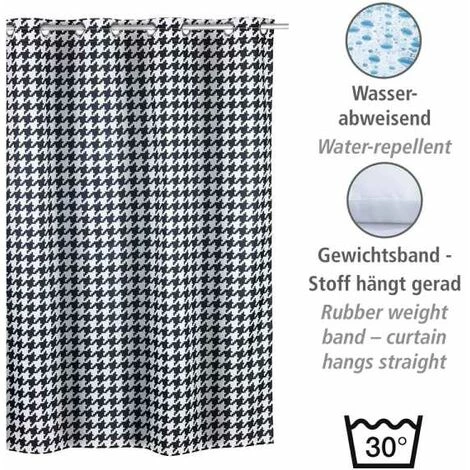 WENKO Rideau De Douche Antimoisissure Fashion Comfort Flex, Rideau De Douche Original, Lavable En Machine Et Waterproof, 10 Anneaux Rideau De Douche Intégrés, Polyester, 180x200 Cm, Noir - Blanc 5 WENKO Rideau De Douche Antimoisissure Fashion Comfort Flex, Rideau De Douche Original, Lavable En Machine Et Waterproof, 10 Anneaux Rideau De Douche Intégrés, Polyester, 180x200 Cm, Noir - Blanc – Image 3