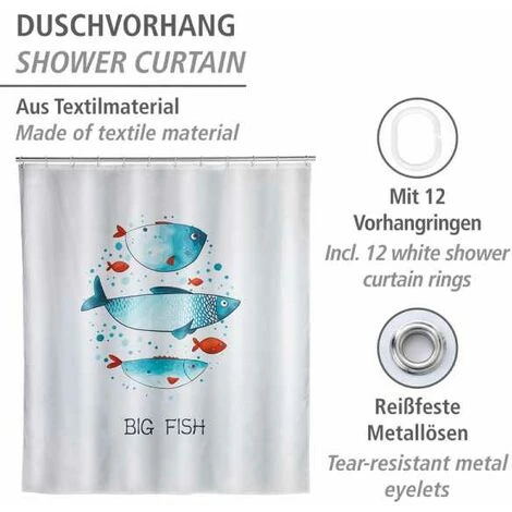 WENKO Rideau De Douche Original Big Fish, Rideau De Douche 180x200 Cm, Lavable En Machine Et Waterproof, 12 Anneaux Rideau De Douche En Plastique Blanc Inclus, Polyester, 180x200 Cm, Multicolore 4 WENKO Rideau De Douche Original Big Fish, Rideau De Douche 180x200 Cm, Lavable En Machine Et Waterproof, 12 Anneaux Rideau De Douche En Plastique Blanc Inclus, Polyester, 180x200 Cm, Multicolore – Image 2