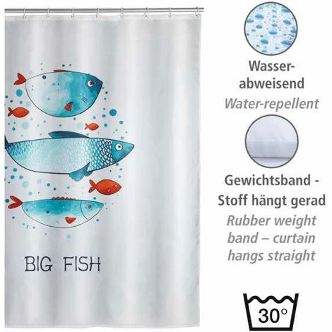 WENKO Rideau De Douche Original Big Fish, Rideau De Douche 180x200 Cm, Lavable En Machine Et Waterproof, 12 Anneaux Rideau De Douche En Plastique Blanc Inclus, Polyester, 180x200 Cm, Multicolore 5 WENKO Rideau De Douche Original Big Fish, Rideau De Douche 180x200 Cm, Lavable En Machine Et Waterproof, 12 Anneaux Rideau De Douche En Plastique Blanc Inclus, Polyester, 180x200 Cm, Multicolore – Image 3