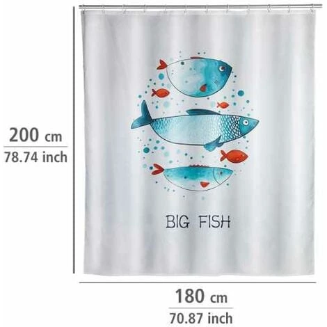 WENKO Rideau De Douche Original Big Fish, Rideau De Douche 180x200 Cm, Lavable En Machine Et Waterproof, 12 Anneaux Rideau De Douche En Plastique Blanc Inclus, Polyester, 180x200 Cm, Multicolore 7 WENKO Rideau De Douche Original Big Fish, Rideau De Douche 180x200 Cm, Lavable En Machine Et Waterproof, 12 Anneaux Rideau De Douche En Plastique Blanc Inclus, Polyester, 180x200 Cm, Multicolore – Image 5