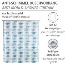 WENKO Rideau De Douche Antimoisissure Aquamarin, Rideau De Douche Original, Lavable En Machine Et Waterproof, 12 Anneaux Rideau De Douche En Plastique Blanc Inclus, Polyester, 180x200 Cm, Bleu - Blanc 8 WENKO Rideau De Douche Antimoisissure Aquamarin, Rideau De Douche Original, Lavable En Machine Et Waterproof, 12 Anneaux Rideau De Douche En Plastique Blanc Inclus, Polyester, 180x200 Cm, Bleu - Blanc -WENKO Soldes 18940344 2