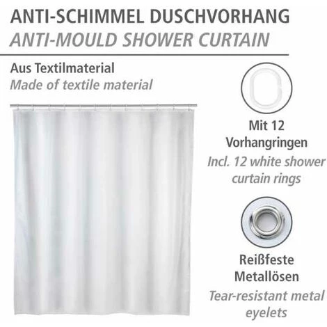 WENKO Rideau De Douche Antimoisissure Blanc, Rideau De Douche 120x200 Cm, Lavable En Machine Et Waterproof, 8 Anneaux Rideau De Douche En Plastique Blanc Inclus, 100% Polyester, 120x200 Cm, Blanc 4 WENKO Rideau De Douche Antimoisissure Blanc, Rideau De Douche 120x200 Cm, Lavable En Machine Et Waterproof, 8 Anneaux Rideau De Douche En Plastique Blanc Inclus, 100% Polyester, 120x200 Cm, Blanc – Image 2