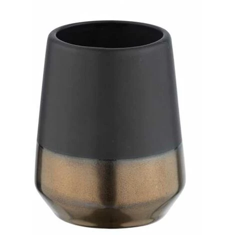 WENKO Porte Brosse à Dent Brandol, Gobelet Salle De Bain, Céramique, Ø 8x10 Cm, Noir - Cuivre 4 WENKO Porte Brosse à Dent Brandol, Gobelet Salle De Bain, Céramique, Ø 8x10 Cm, Noir - Cuivre – Image 2