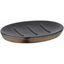 WENKO Porte Savon Céramique, Porte Savon Brandol, Céramique, 10x1,5x12 Cm, Noir - Cuivre