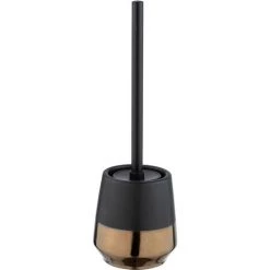 WENKO Porte Brosse WC Brandol, Brosse WC Noire, Céramique, Ø 11,8x12,7 Cm, Noir - Cuivre