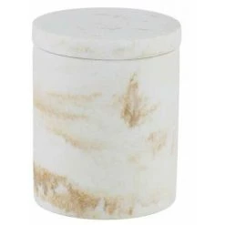 WENKO Boite Rangement Salle De Bain Avec Couvercle Odos, Petite Boite De Rangement, Polyrésine Effet Marbre Doré, Ø 8,5 X 10 Cm, Blanc - Doré