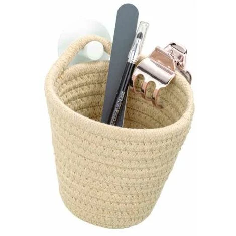 WENKO Panier De Rangement Rond à Poser Ou Suspendre Soria, Petit Rangement Salle De Bain, Polyester - Coton, 12.5x14.5x12 Cm, Beige 4 WENKO Panier De Rangement Rond à Poser Ou Suspendre Soria, Petit Rangement Salle De Bain, Polyester - Coton, 12.5x14.5x12 Cm, Beige – Image 2